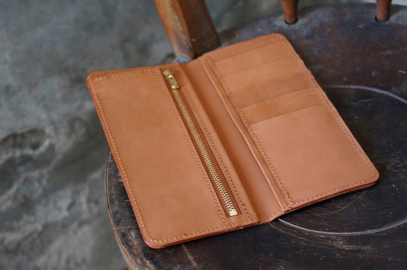 中長夾 bifold long wallet 頂級牛皮 簡約 可客製化刻字 - 錢包/皮夾/長短夾 - 真皮 橘色