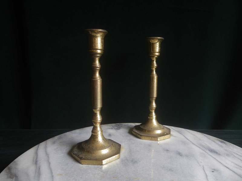 【老時光 OLD-TIME】早期英格蘭製厚重銅燭台一對 - 蠟燭/燭台 - 其他材質 