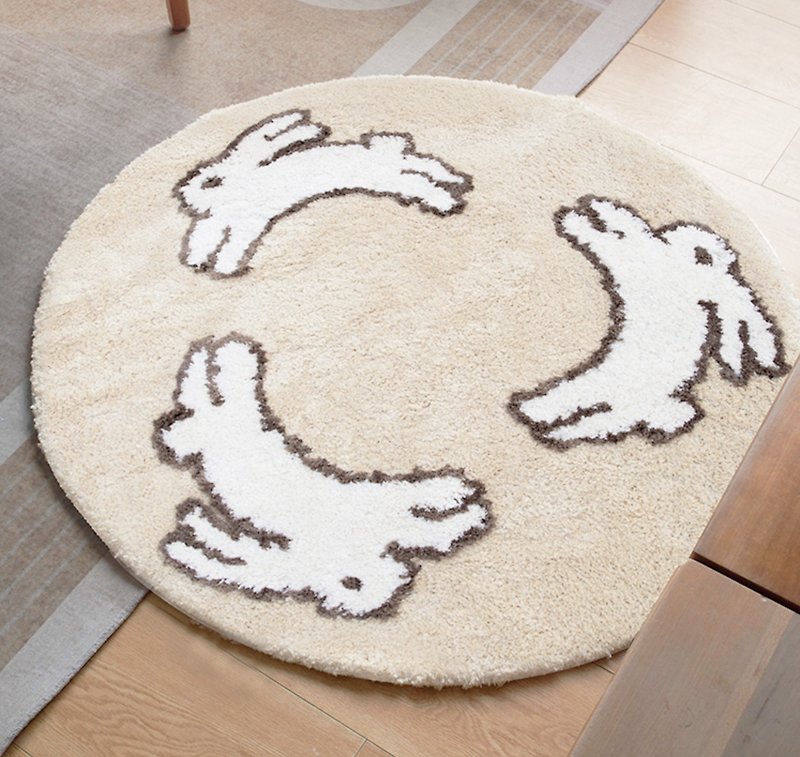 Year of the Rabbit Limited Mocha Round Flocking Carpet Bedside Blanket Machine Washable! - Rugs & Floor Mats - Polyester Khaki