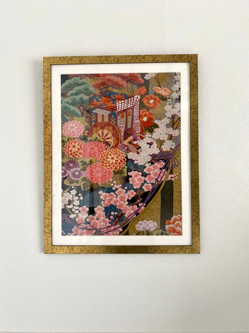 着物からつくるアートパネル052 和モダンインテリア 縁起物 御所車