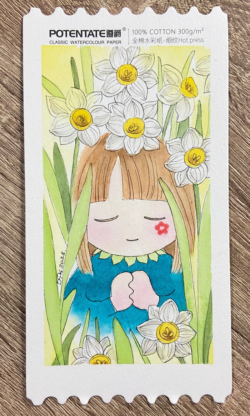 票根水彩-誕生花系列(ㄧ月誕生花/水仙) - 書籤 - 紙 白色
