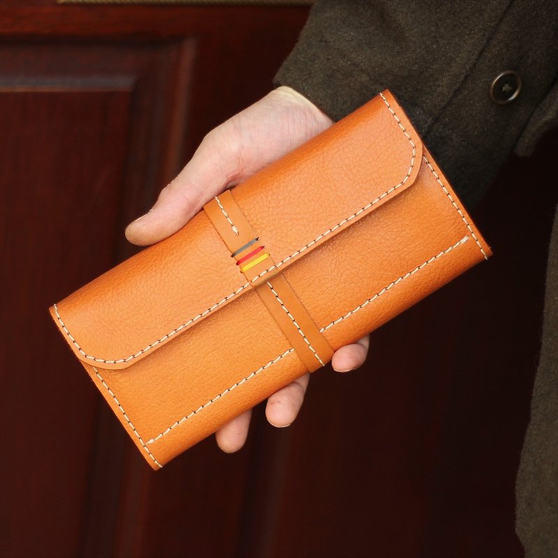 Slim long wallet / Used by male staff / Made in Japan / Name available / g-12 [Customizable gift] - กระเป๋าสตางค์ - หนังแท้ สีส้ม