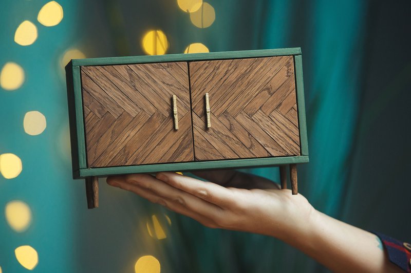 Miniature dresser for blythe dolls 1/6 scale. Furniture for roombox, dollhouse - 公仔/玩偶 - 木頭 綠色