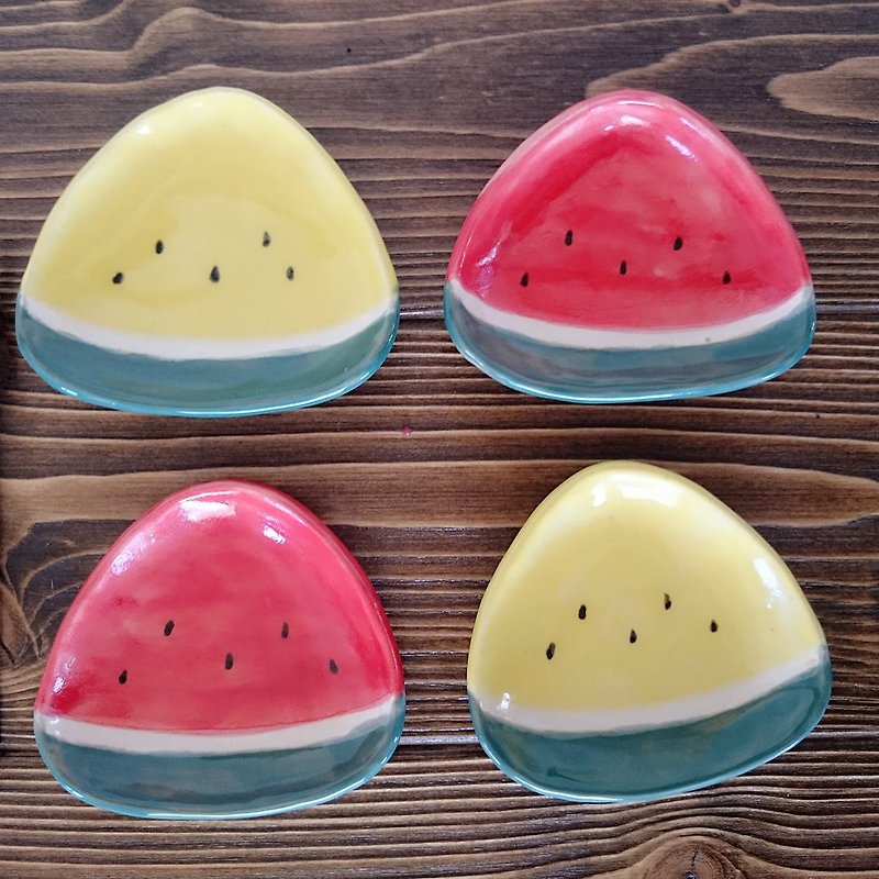Hand-made cool watermelon shallow dish - จานเล็ก - เครื่องลายคราม สีแดง