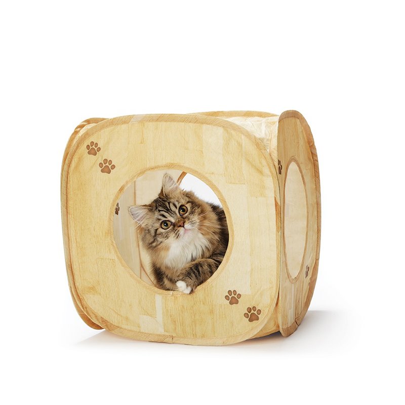 cat one magic cube wood grain - ของเล่นสัตว์ - เส้นใยสังเคราะห์ สีนำ้ตาล