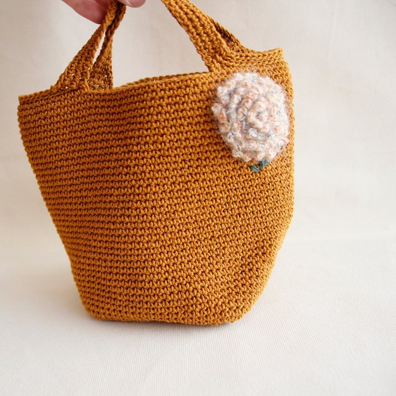 Wool knitted clutch bag handmade gift hydrangea/fireworks small portable turmeric Linen handbag - กระเป๋าคลัทช์ - วัสดุอื่นๆ สีเหลือง