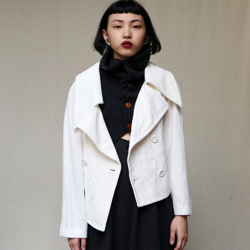 南瓜Vintage。古著 COMME des GARÇONS 束帶 絨面 刺繡 外套 - 女大衣/外套 - 棉．麻 白色