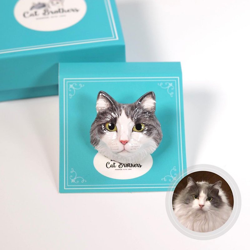 Custom cat portraits brooch, Custom cat brooch, Custom cat pin - เข็มกลัด - ดินเหนียว หลากหลายสี
