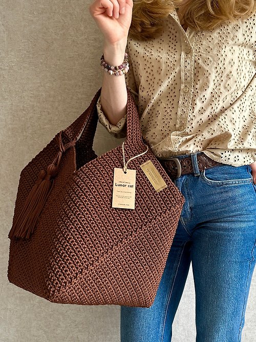 LunarCat Crochet Squa Bag XXL size, Reusable Grocery Bag, Shoulder Bag Crochet