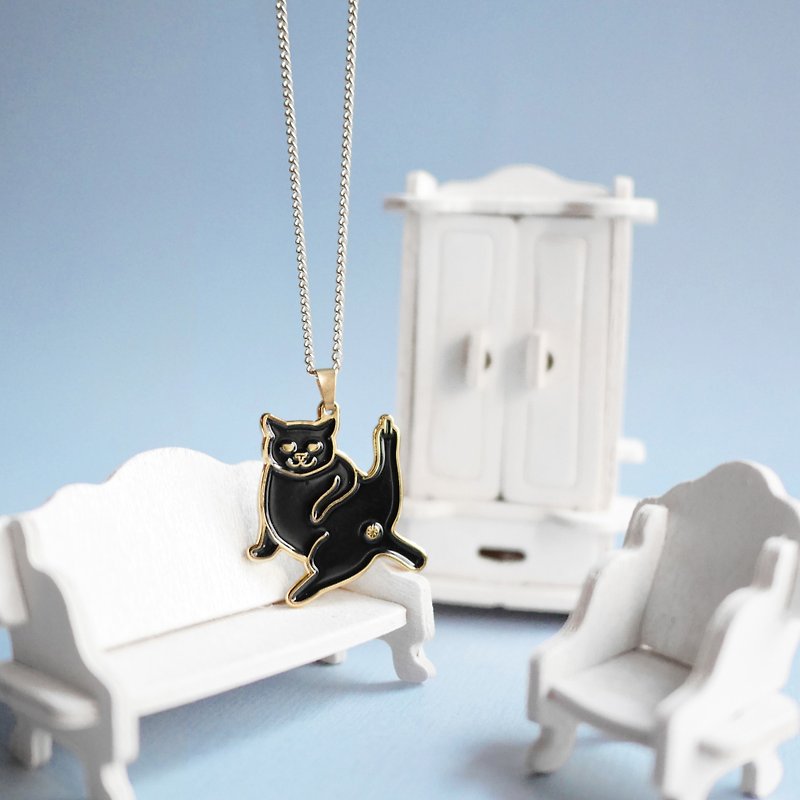 BLACK WISHES cat long necklace - Long Necklaces - Other Metals Gold