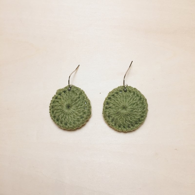 Vintage grass green wool woven earrings - ต่างหู - ผ้าฝ้าย/ผ้าลินิน สีเขียว