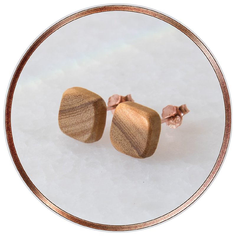 ITW Olive Wood Classic Earring-Square - ต่างหู - เงินแท้ สีส้ม