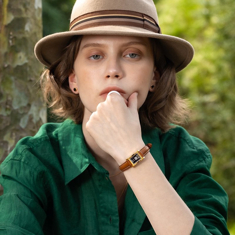 GRAM SILVER BAR WATCH LEATHER BRACELET_Camel - 手鍊/手環 - 純銀 