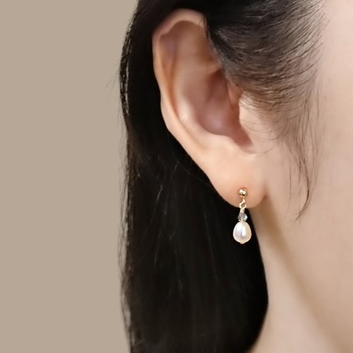 Joyce Wu Handmade Jewelry 小水滴淡水珍珠 迷霧灰拉長石 14K GF 包金 小垂墜耳環