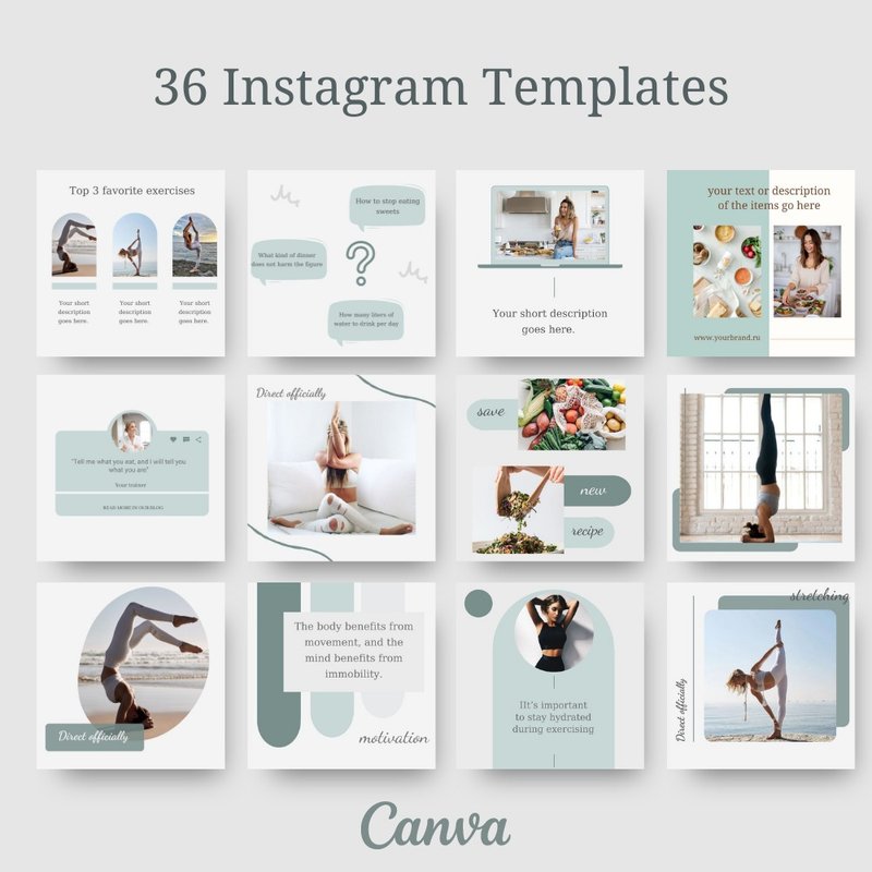 36 Instagram Post Templates for Fitness. Instagram Post Templates for Fitness. - Notebooks & Journals - Other Materials Transparent