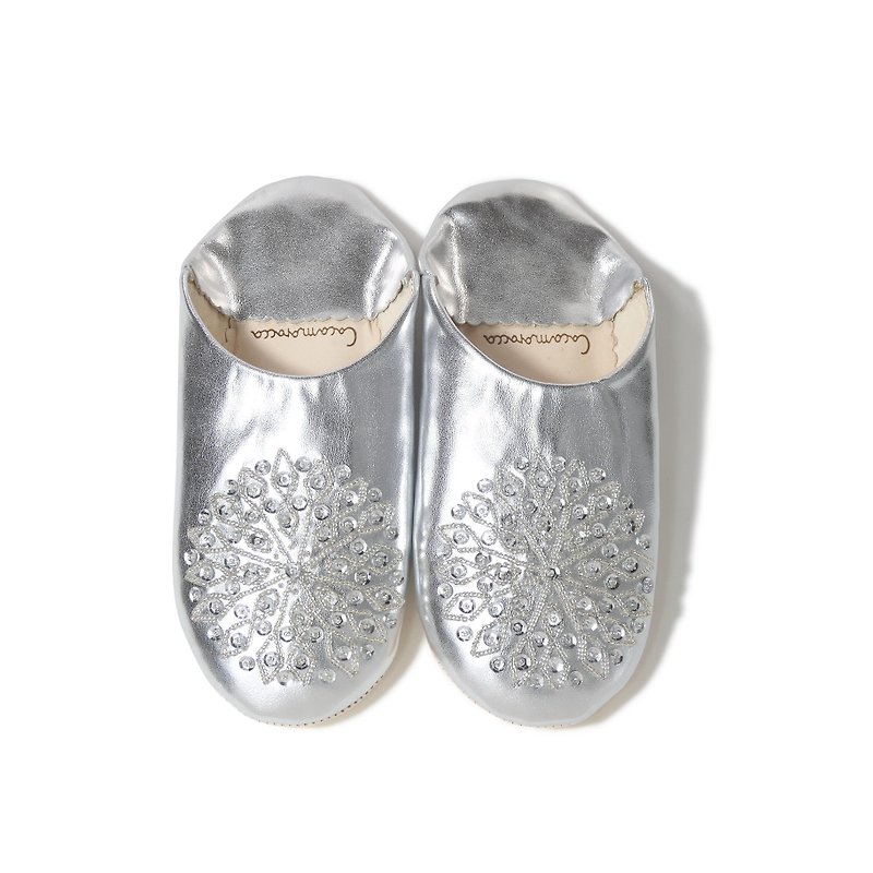 Silver / silver / moroccan Leather babouche Slippers / High quality odourless - Indoor Slippers - Genuine Leather Silver