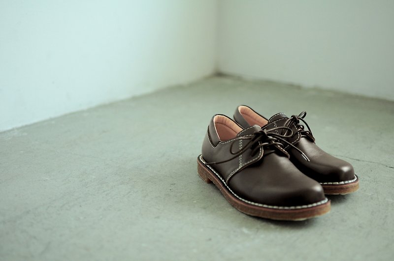 深咖啡__生膠底大頭鞋 A5515 (黑、深咖啡 2色) - 女款皮鞋 - 真皮 咖啡色