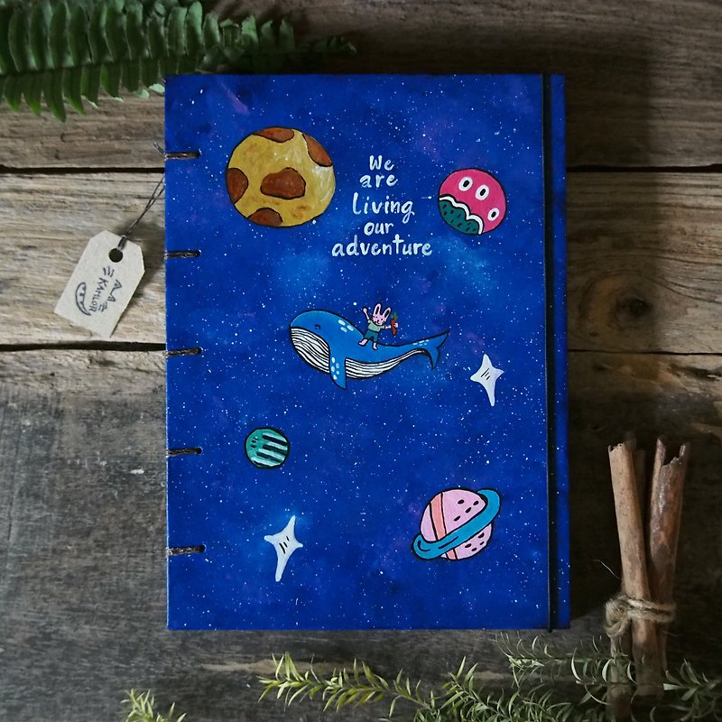 Bunny & whale in the galaxy., Notebook Painting  Handmadenotebook Diary 筆記本 - Notebooks & Journals - Paper Blue