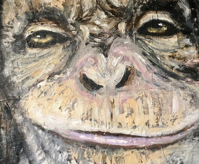 思考猿のオリジナルの油絵、キャンバスに描かれています