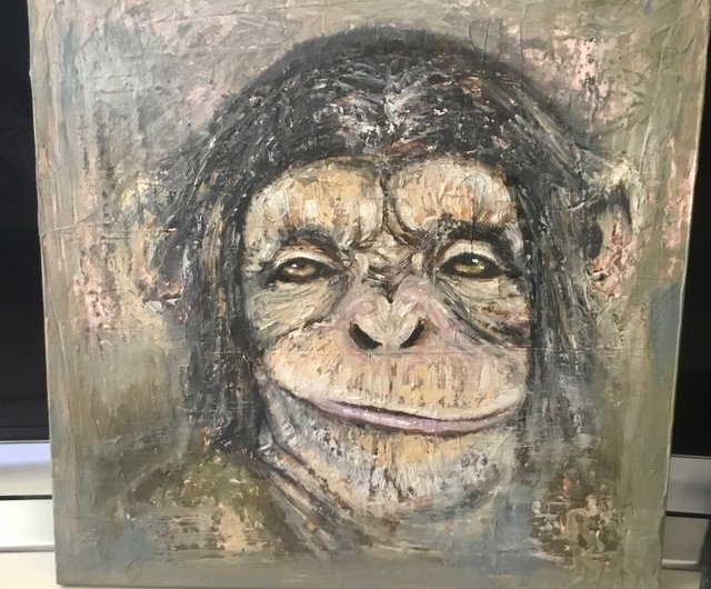 思考猿のオリジナルの油絵、キャンバスに描かれています