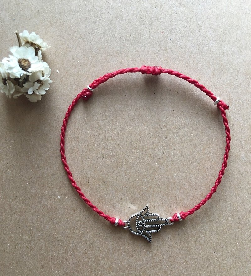 Simple Eyes and Hands Fine Bracelet Red Line Blessing Bracelet Sterling Silver Bracelet - Bracelets - Other Metals Red
