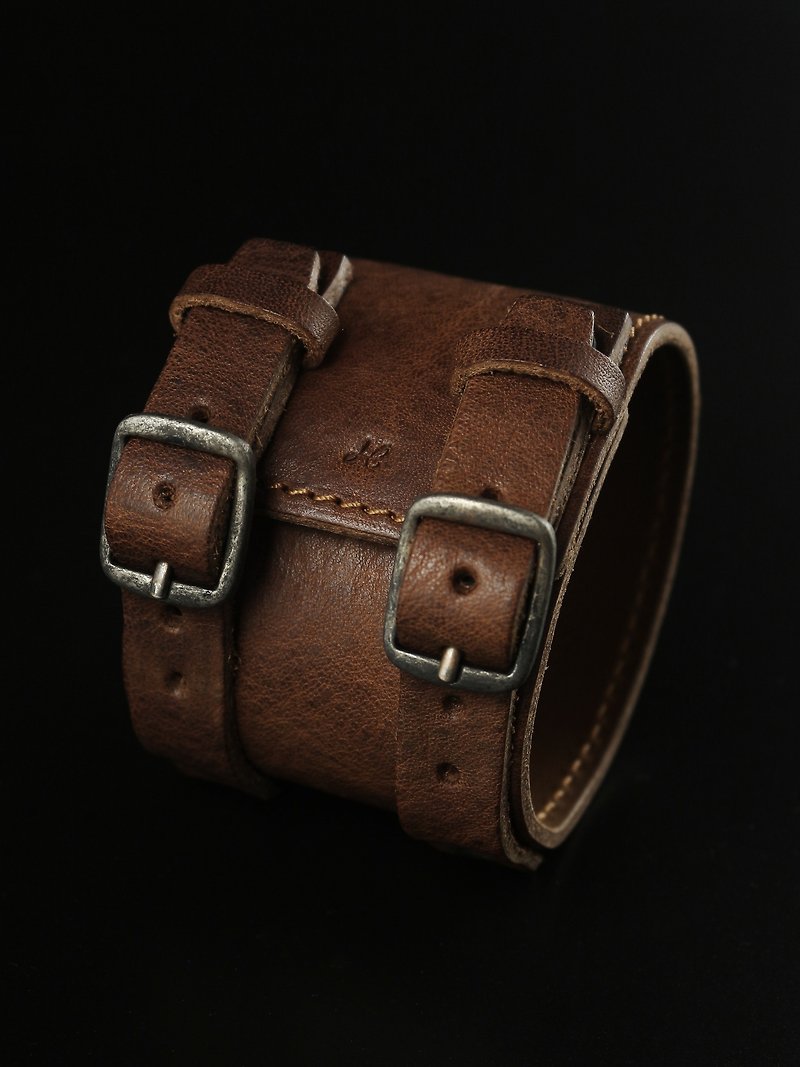 Leather Cuff 皮革手環 - 深咖 - 手鍊/手鐲 - 真皮 咖啡色