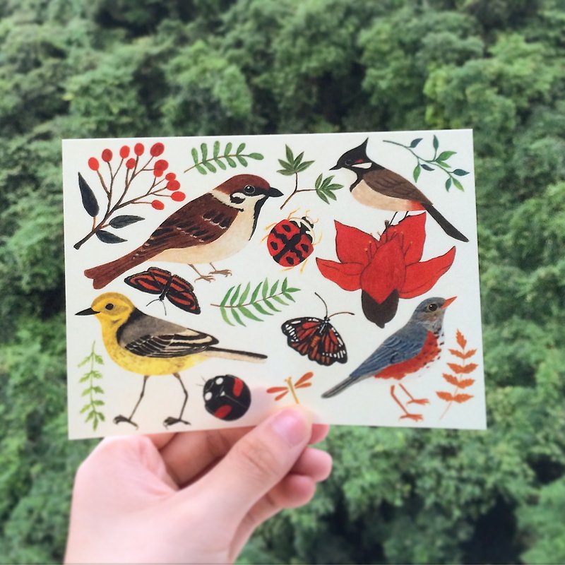 Gardener bird 2 sticker wild bird insect plant - Stickers - Paper Red