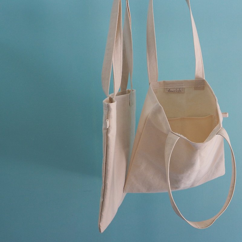 howslife square plain cotton hand-made side backpack - กระเป๋าแมสเซนเจอร์ - ผ้าฝ้าย/ผ้าลินิน สีเขียว