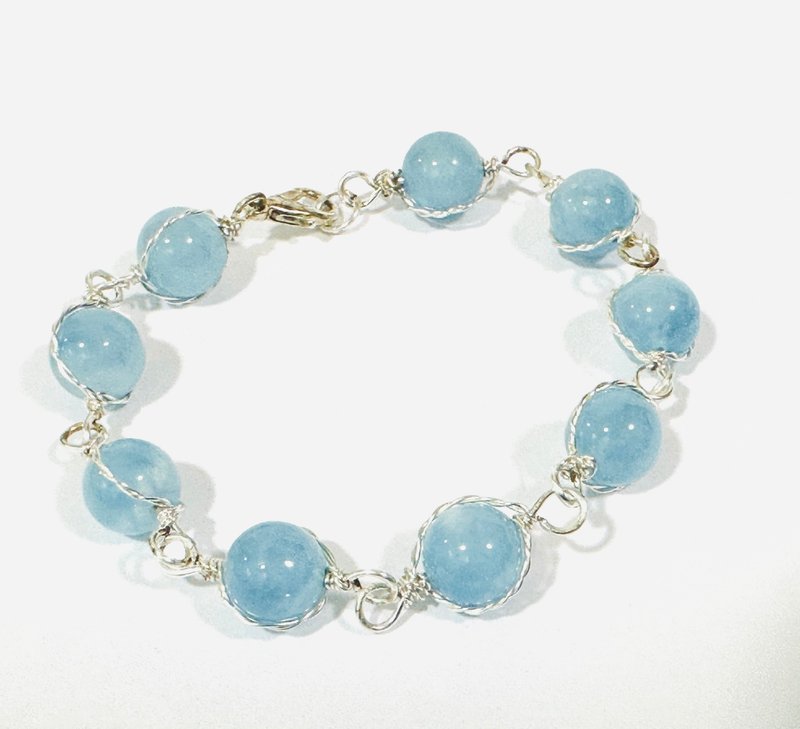 天然水晶海藍寶手作水晶手鏈(9mm) - 手鍊/手鐲 - 水晶 藍色