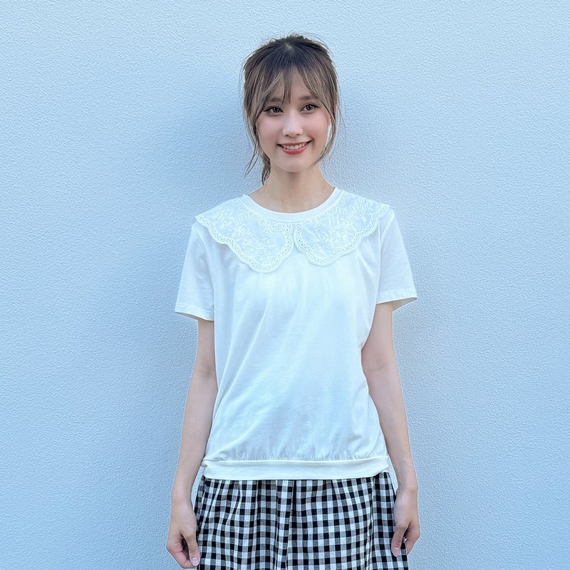 Hana Mokuba 圓領蕾絲領口上衣 - 女上衣/長袖上衣 - 其他材質 