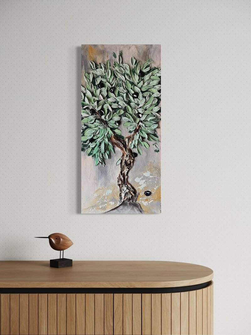 Olive tree painting 3d tree painting Sculptural painting tree texture art - Wall Décor - Other Materials Green