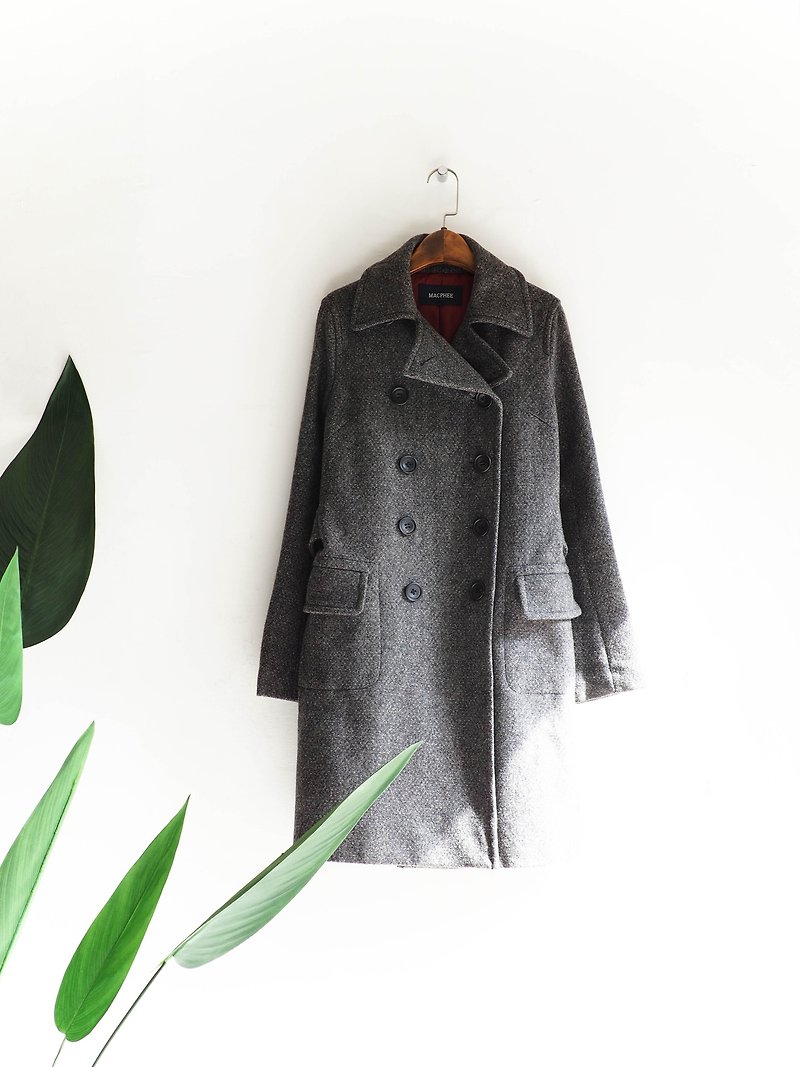 River Water Mountain - Wakayama iron gray double-breasted classic mixed broken point dream sheep antique fur coat wool wool vintage wool vintage overcoat - Women's Casual & Functional Jackets - Wool Gray