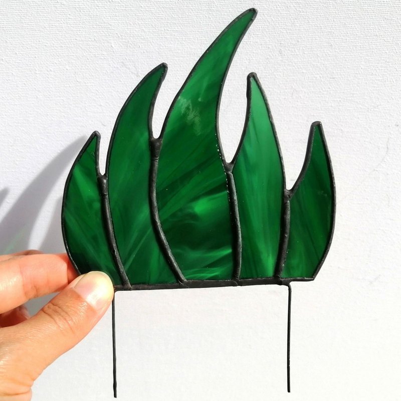 Aloe Vera Stained Glass Plant Stake (No Pot), Fake Succulent Home Garden Decor - ตกแต่งต้นไม้ - แก้ว สีเขียว