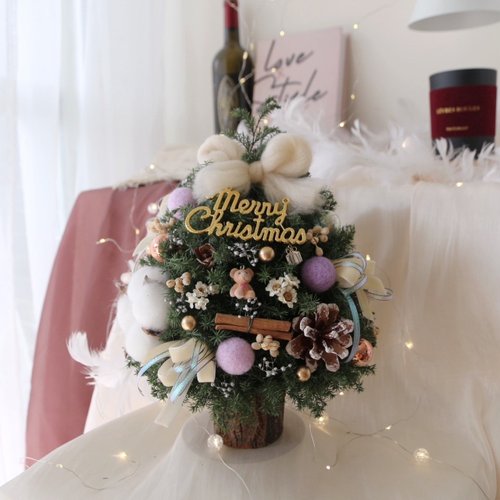Leisure-r閒暇人‧花藝設計 可愛小熊雪松聖誕樹紫色系裝飾 永生聖誕樹 聖誕節裝飾 聖誕禮物
