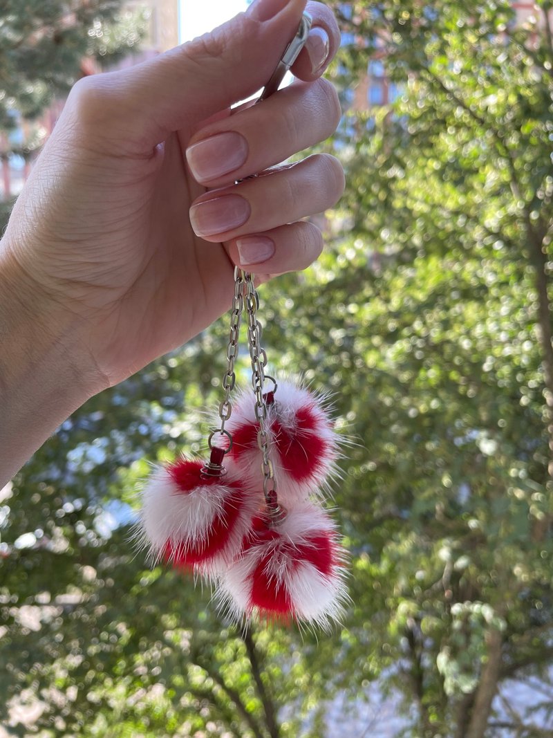 Handmade keychain / Pom pom keychain / Bag charm / Fluffy balls - Keychains - Other Materials Multicolor