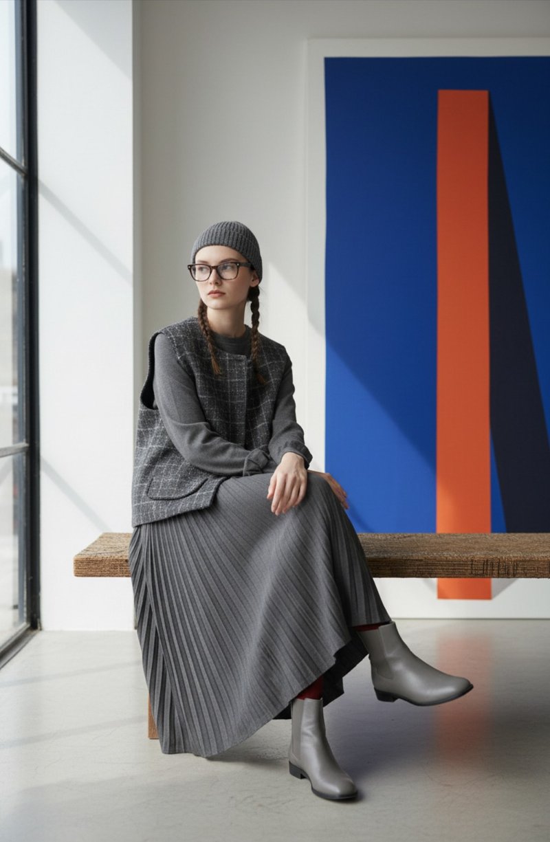 Charcoal Plaid Set - Skirts - Other Materials Gray