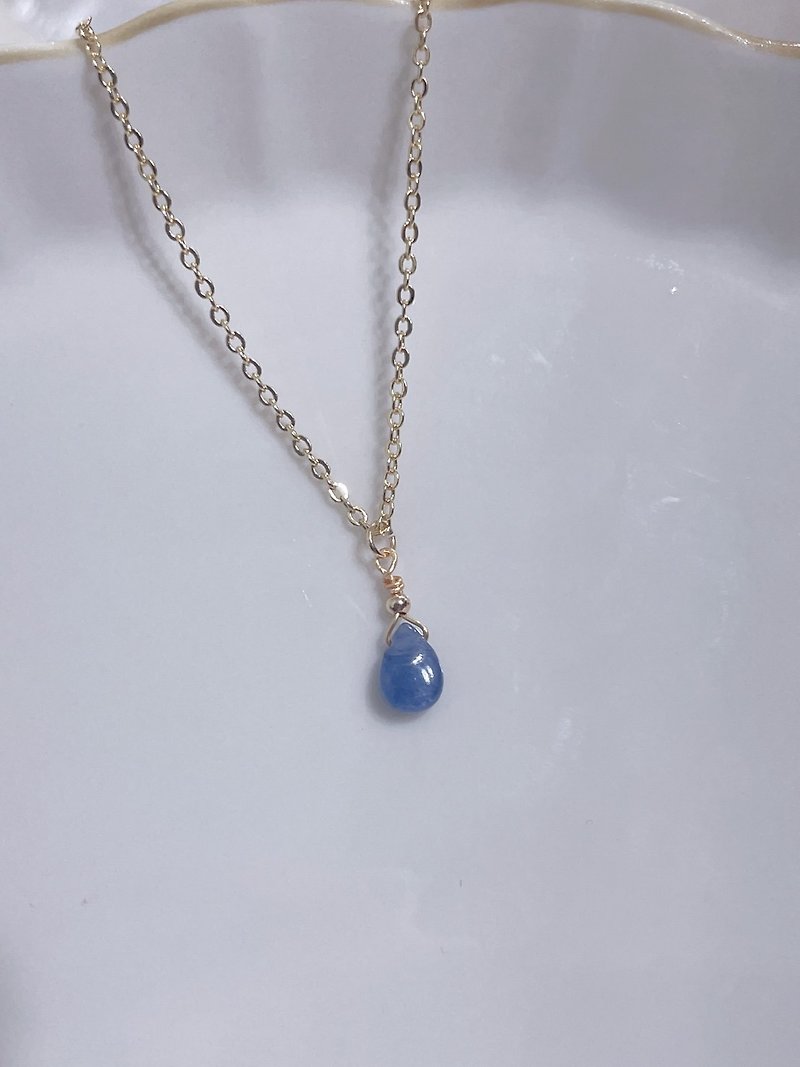 Stone cat's eye drop/14k color-preserving necklace - สร้อยข้อมือ - โลหะ 