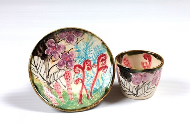 淡彩野の草花図・釉下色絵フリーカップセット - 咖啡杯/馬克杯 - 陶 