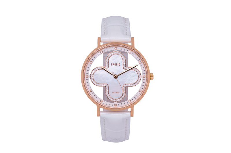 IMIR 璀璨 | 白珍珠貝 玫瑰金殼 皮帶(36mm) - 女錶 - 不鏽鋼 