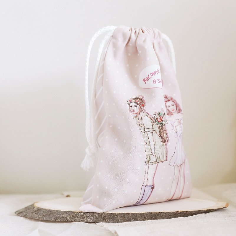 Drawstring bag - Sweet Girl - กระเป๋าเครื่องสำอาง - ผ้าฝ้าย/ผ้าลินิน 