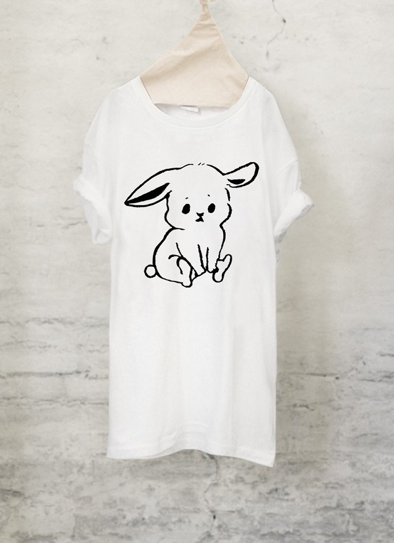うさぎ 全身 Tシャツ（白/灰）Bunny T-shirt (White/Gray) - T 恤 - 棉．麻 白色