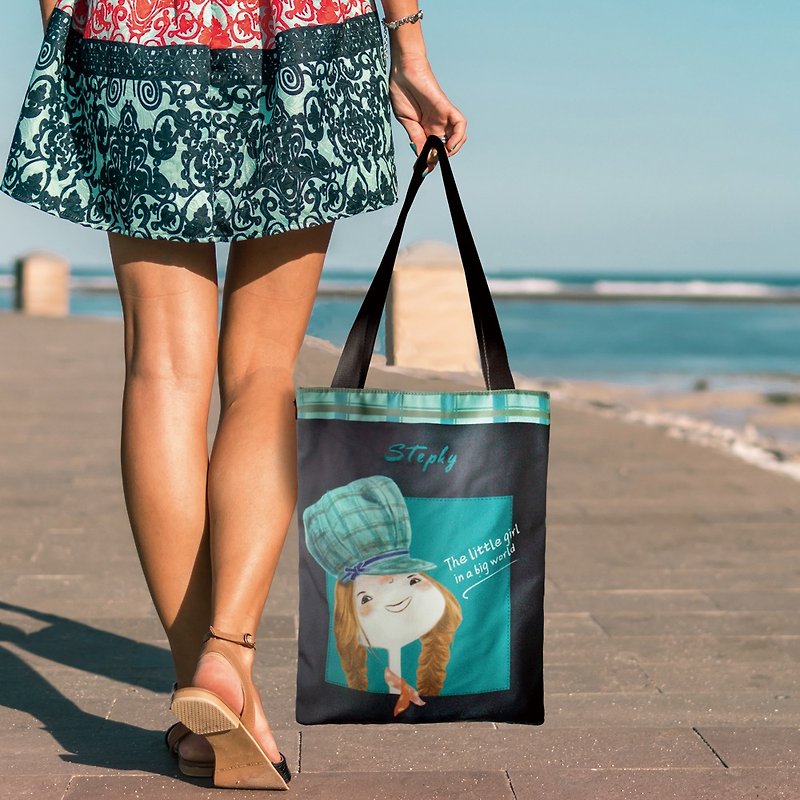 stephy Guoguo sister zipper canvas bag hand-painted style / shopping bag / shoulder bag - กระเป๋าถือ - ผ้าฝ้าย/ผ้าลินิน 
