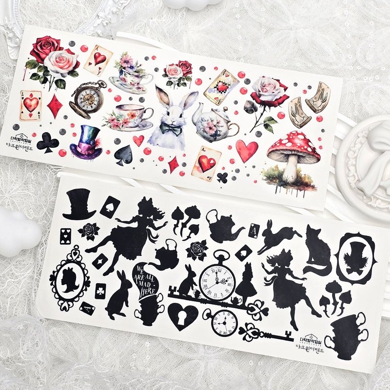 :Wonderland (Black/Color): Matte Transparent sticker - 貼紙 - 其他材質 