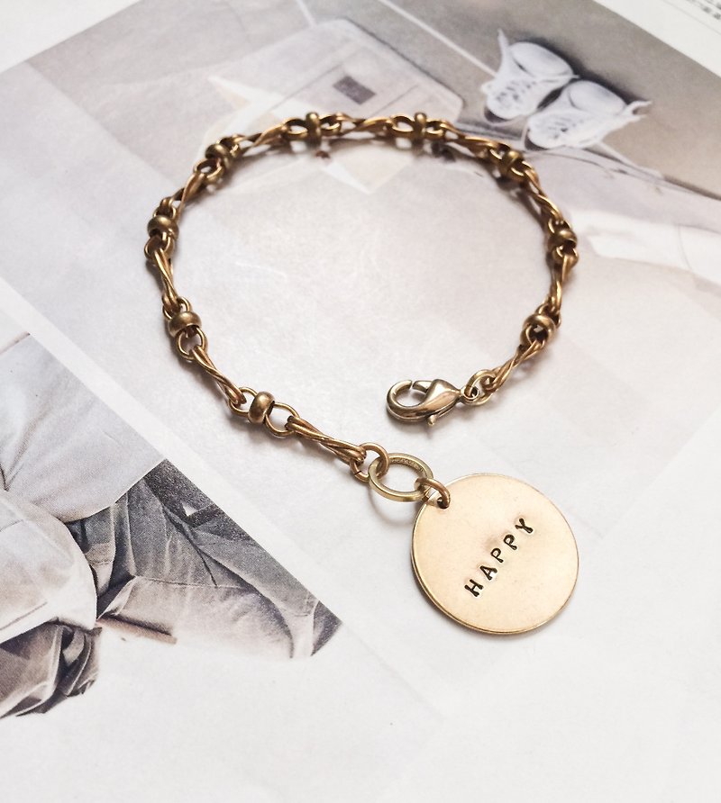 La Don - Brass Bracelet 01 Custom Handwriting Hang Tag - Bracelets - Other Metals Gold