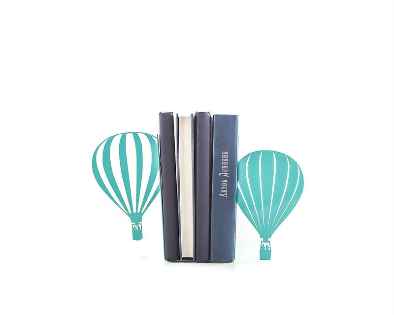 Hot Air Balloons Bookends. Romantic vintage theme. Gift for traveller. - 裝飾/擺設  - 其他金屬 藍色