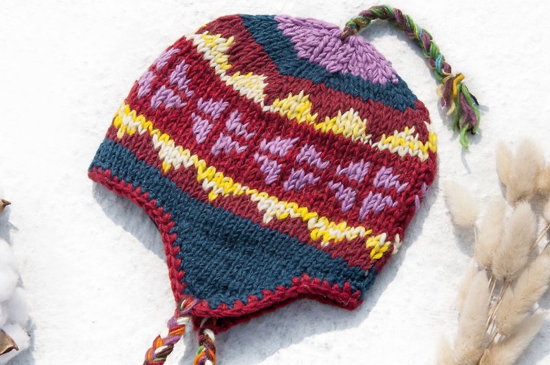Knitted wool hat/handmade inner bristle wool hat/knitted wool hat/flying wool hat/wool hat-Mexico - Hats & Caps - Wool Multicolor