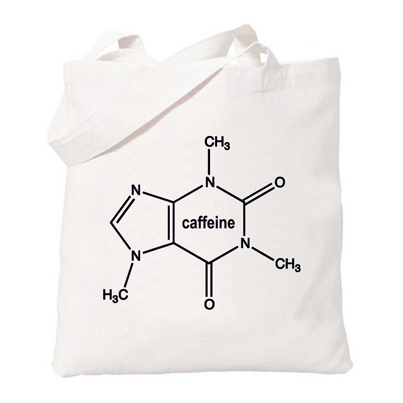 Caffeine Molecule咖啡因分子 coffee 文青 簡約 清新 帆布 文藝 環保 肩背 手提包 購物袋-米白色 - 側背包/斜孭袋 - 其他材質 白色