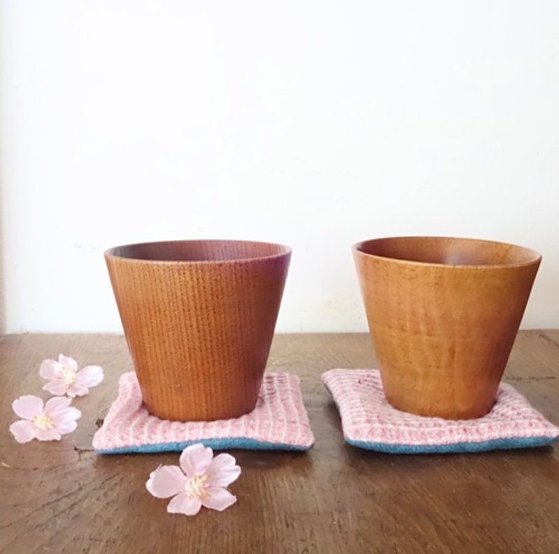 春よ来い桜餅色ワッフルリネンのコースター2枚組 - 杯墊 - 棉．麻 