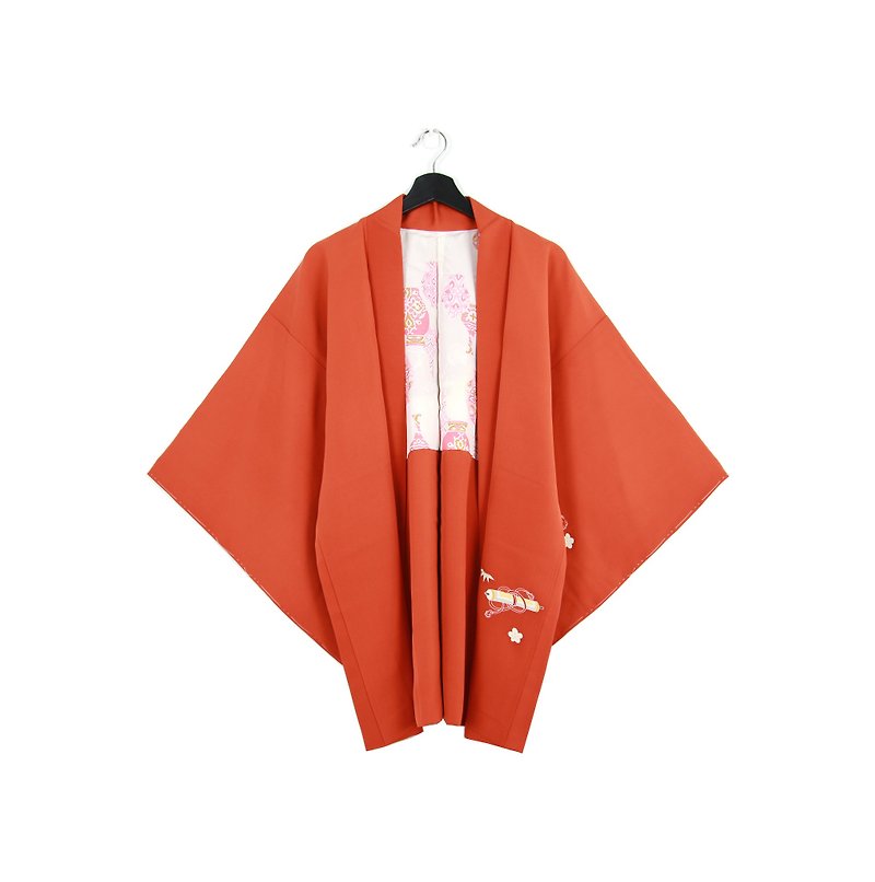 Back to Green Japan brought back brick orange antiquities vintage kimono - Women's Casual & Functional Jackets - Silk 