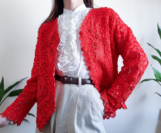 コード刺繍フラワー柄裏地キルトジャケット　ツハルジャケット コード刺繍フラワー柄裏地キルトジャケット（ブラック/レッド/キナリ